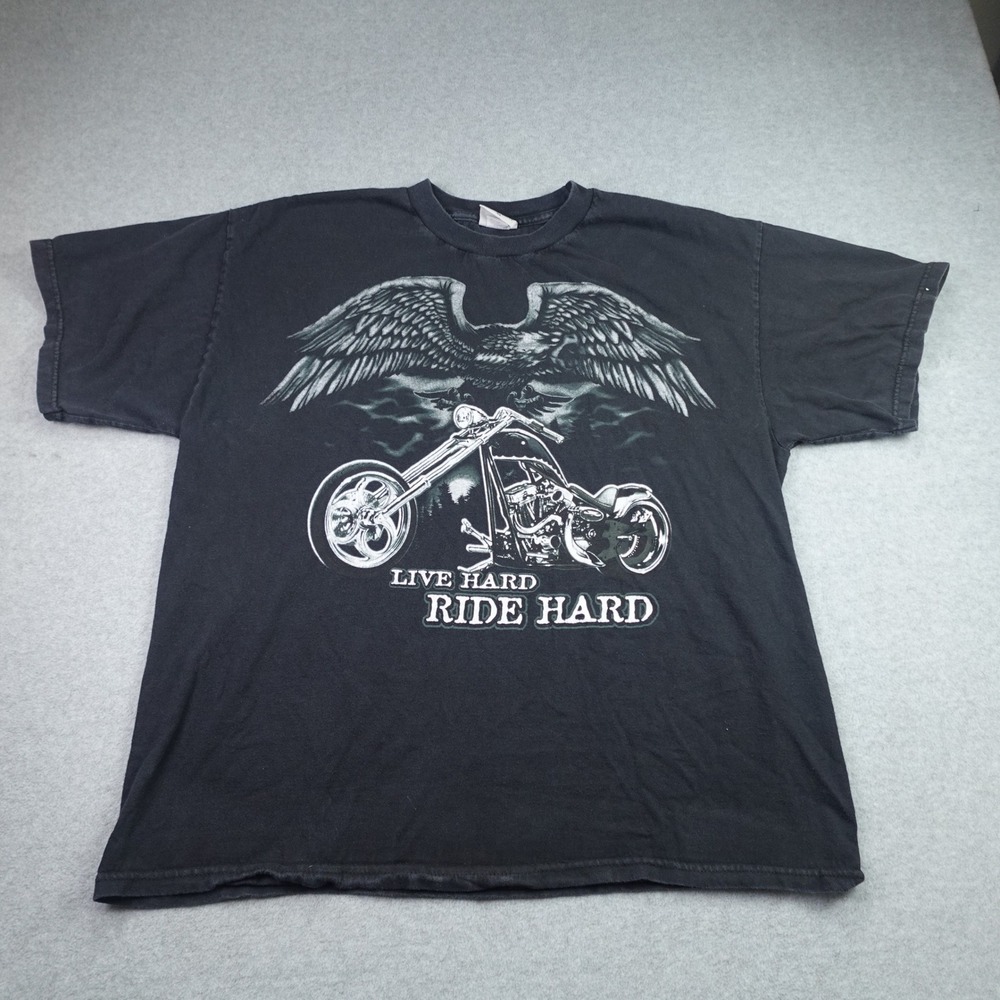 National Heritage T-Shirt Mens XL Black Biker‎ Eagle Live Hard Ride Hard Graphic